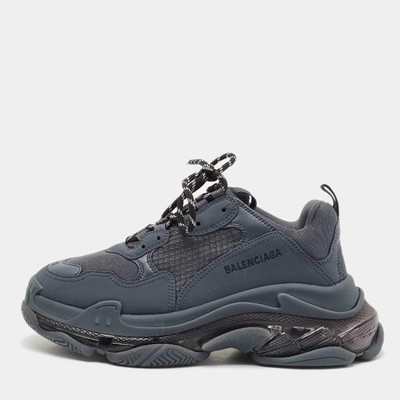 Balenciaga Triple S Clear Sole Size 41 Navy Blue Faux Leather and Mesh Low Top