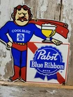 VINTAGE PABST PORCELAIN SIGN OLD BLUE RIBBON BEER MILWAUKEE BREWING ALE TAP BAR