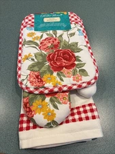 Pioneer Woman Sweet Rose Kitchen Set Oven Mitt Potholder Towel Floral-NEW