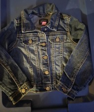 Childrens Place Dark Blue Denim Jacket M 7/8 girl Long Sleeve Button Up With Poc