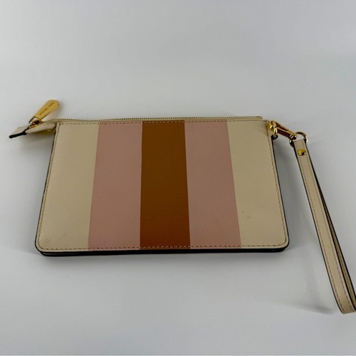 Michael Kors Daniela Stripe Wristlet Clutch Zip Pouch Neutral Pink Beige - Picture 3 of 8
