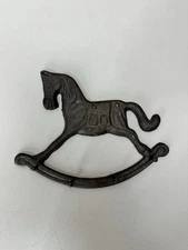 Vintage Cast Iron Wall Mount Rocking Horse Key Holder w/4 Pegs 8" Long Country