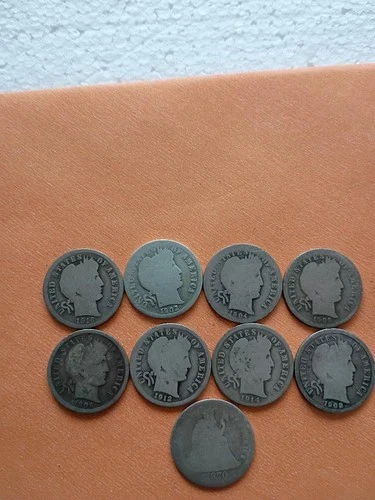 Lot OF 8  Barber Dimes  &  1  - 1870 seated  Dime Circulated 90% silver
