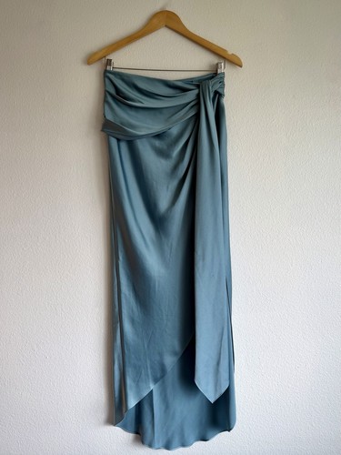Jonathan Simkhai Satin Draped Midi Skirt Size 4 NWT Blue Gray Designer