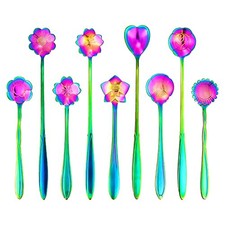 9 PCS Rainbow Flower Spoon Set, 2 Different Size Stainless Steel Reusable