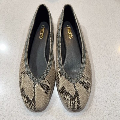 Chico s Snakeskin Print Ballet Flats Womens 7M Pointed Toe Animal Print Shoes