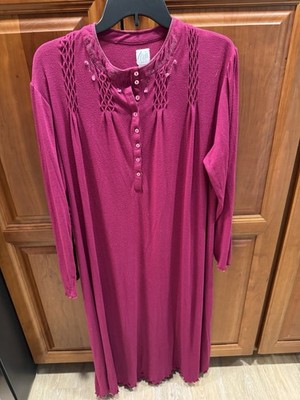 Aria Long Sleeve Nightgown Size Large Dk Pink, Long Sleeve Polyester Rayon