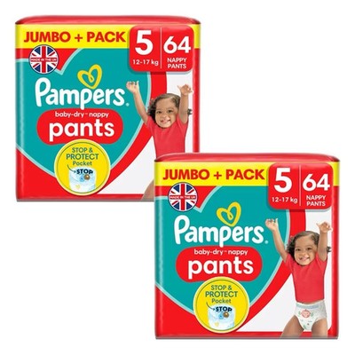 Pampers Baby Trockenwindel Größe 5 12-17 kg Jumbo+ Pack 2x64 auslaufsichere Hosen