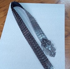 Art Deco Style Silver Black Metal Fabric Filigree Belt Ornate Decorative Buckle