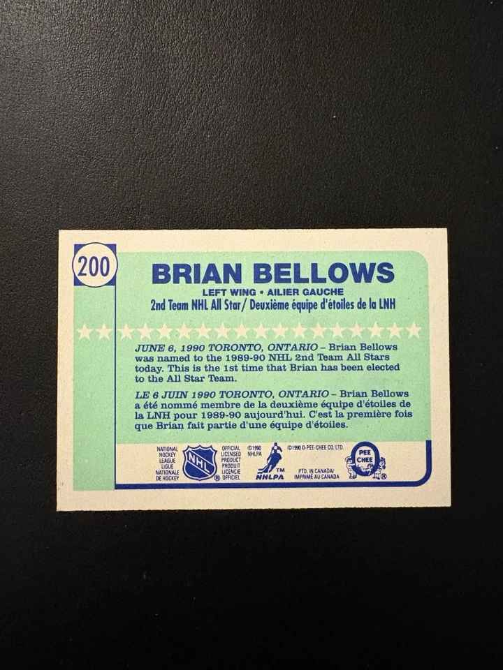 1990-91 Brian Bellows All-Star O-Pee-Chee Hockey Minnesota North Stars Autograph - Image 2 of 2