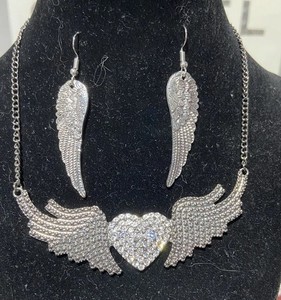 Necklace And Pierced Earrings, Coordinating Set, Angle Wings