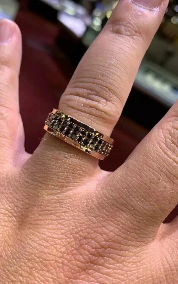 2CT Round Simulated Black Diamond 14K Yellow Gold Plated Men's Wedding Ring Band - Image 2 of 4