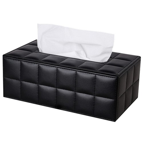High-end Fashion PU Leather Tissue Box Holder Business Black, Rectangular Nap...