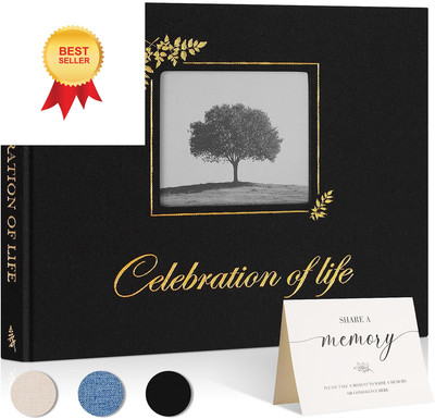 Lanpn Funeral Guest Book for Memorial Service, Celebration of Life, Black 