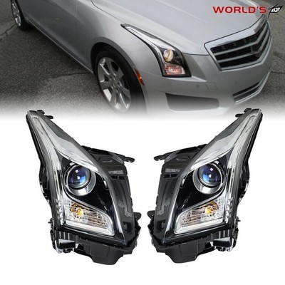 Right+Left Headlight For Cadillac ATS 2013-2018 Halogen Projector Chrome Housing