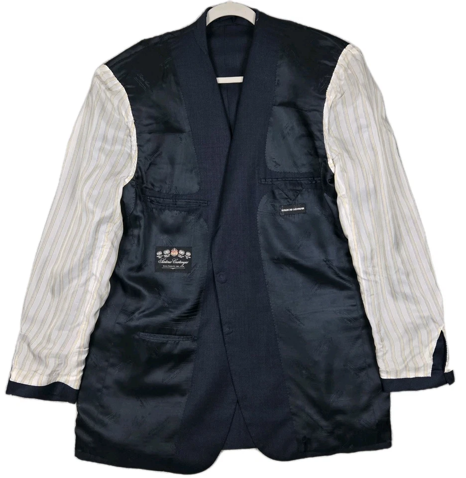 Blazer Sartoria Castangia Italia 48 Largo Azul Marino Micro-Ojo de Pájaro 3 Botones Doble Ventilación Foto 3 de 4