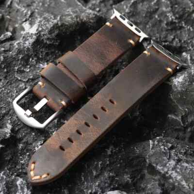 For Apple iWatch Man Handmade Genuine Cowhide Leather Watch Strap Bracelet Band