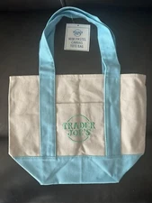 NEW TRADER JOE'S MINI CANVAS TOTE BAG - PASTEL - BLUE
