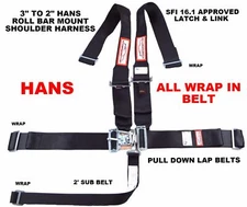 HANS 5 POINT ALL WRAP SFI 16.1 RACING HARNESS 3" ALL WRAP SEAT BELT BLACK