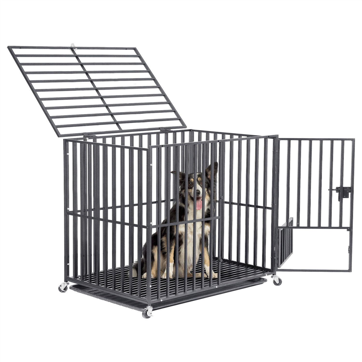 Heavy Duty Dog Cage with Wheel and Tray Dog Crate for Indoor Outdoor