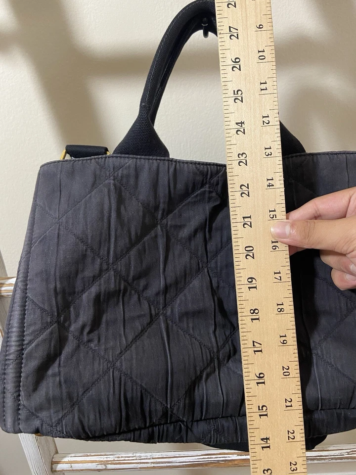 Prada Canapa Faded Navy Quilted Cotton Hand Shoulder Tote Bag W Strap, Good Cond - Image 3 of 4