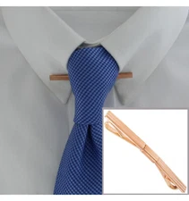 Ky & Co Collar Clip Mens Bar Rose Gold Tone Ribbed Design 2 3/8" Large