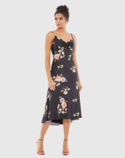 Ieena For Mac Duggal Floral Print Button Bodice Empire Midi Dress-Size 2
