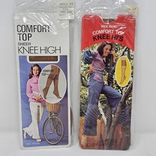 Lot of 2 Vintage Opaque Knee Hi's Highs Suntan Nylon Stockings Hose 1970s USA