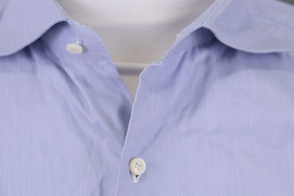 Isaia Napoli Blue Pinstripe Long Sleeve Button Dress Shirt Size 44 - Image 4 of 4