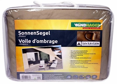 Sonnensegel Sonnenschutz Khaki Dreieck 3,6 m Windhager Edelstahl Karab. UV-Sch
