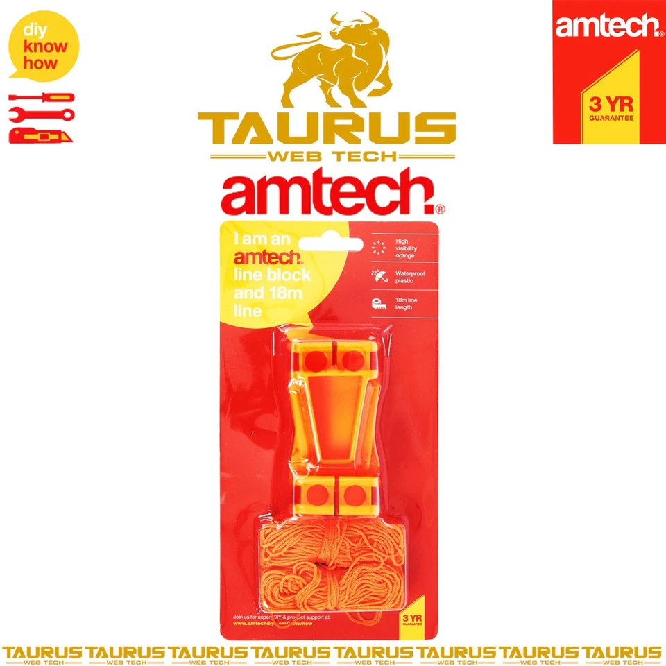 AMTECH Line Block & 18m String Brick Laying DIY L Corner HI VIS Builders Tool UK - Image 3 of 3