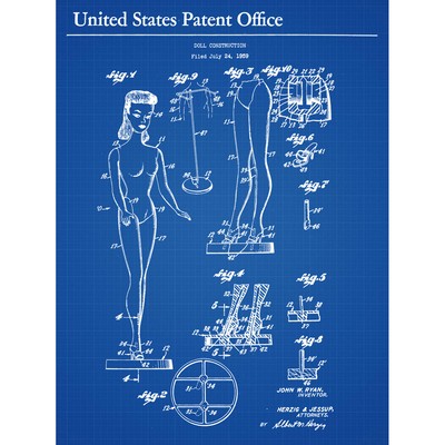 Ryan Toy Doll Construction 1961 Patent Plan Leinwand Wandbild Kunstdruck Poster