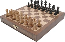Hey! Play! Inlaid Walnut-Style Magnetized Wood Chess Set with Staunton Wood Ches