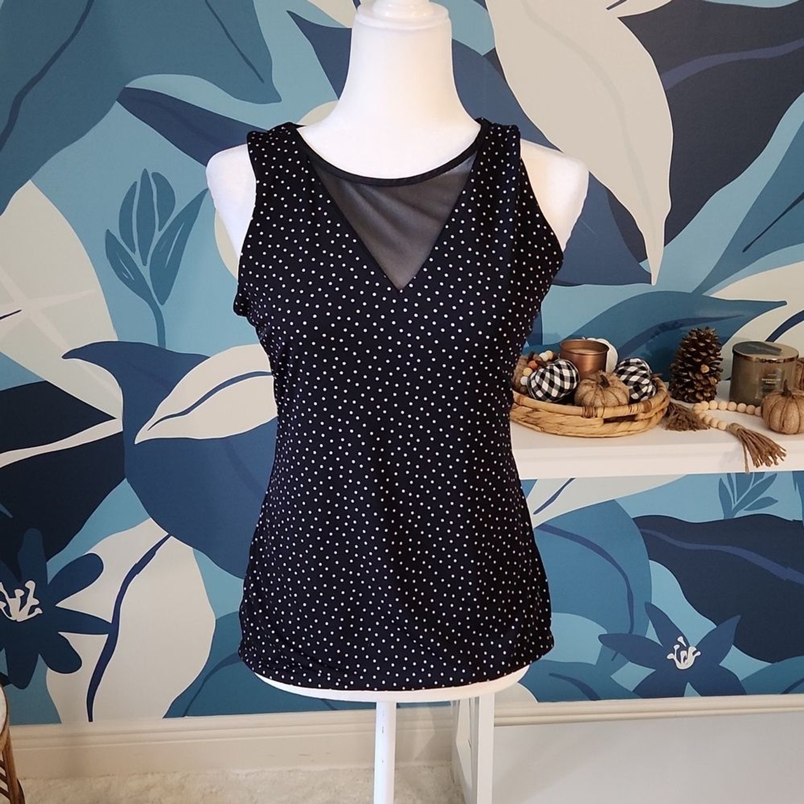 WHBM Black White Reversible Micro Dot Solid Tank … - image 1