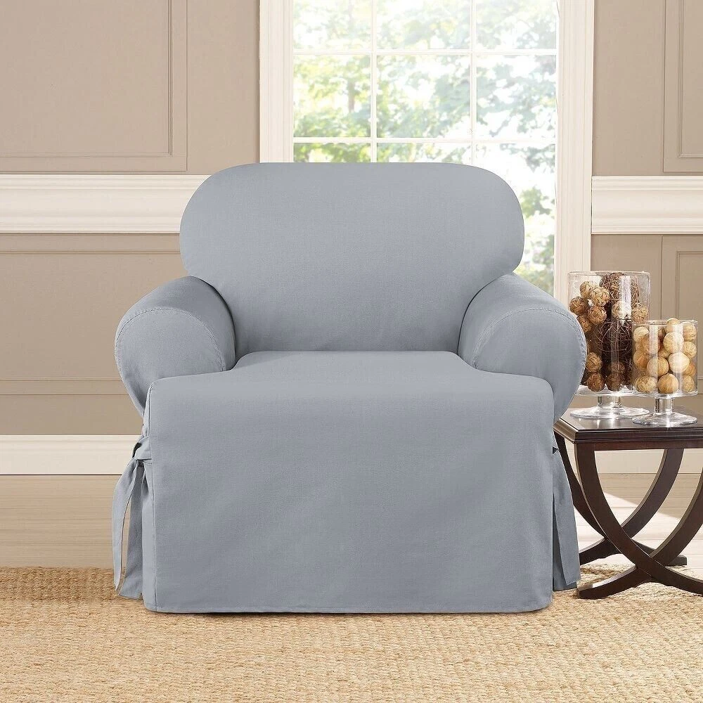 Sure Fit Heavyweight Cotton Duck T Chair Slipcover Pacific Blue Relaxed Fit