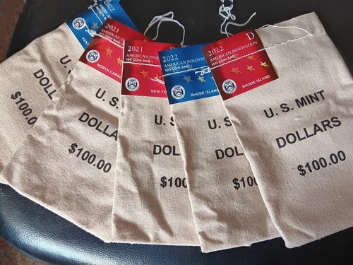 Lot of 5 Empty Authentic U.S. $100 Mint Canvas Bags 5x8 In Small Dollar Treasure