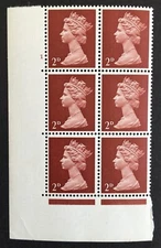 1968 Pre Decimal Machin Cylinder Block No. 1 (no dot)  SG726 2d Brown MNH