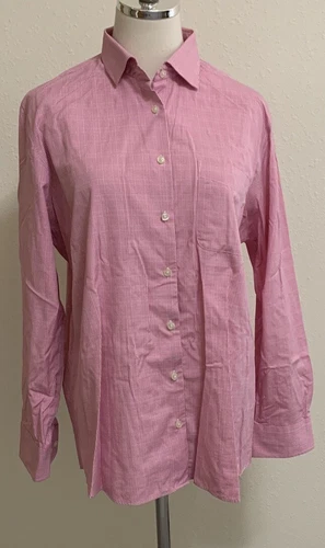 Lands End No Iron Broadcloth Shirt Button Up Pink Plaid Checks Sz 14 Chest 46”