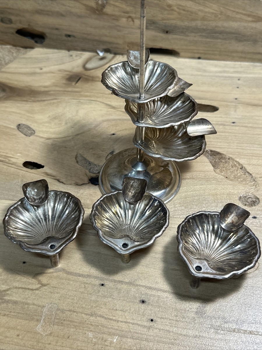 Sterling Silver Ashtray Set Sea Shells Set of 6 W Stand Mexico