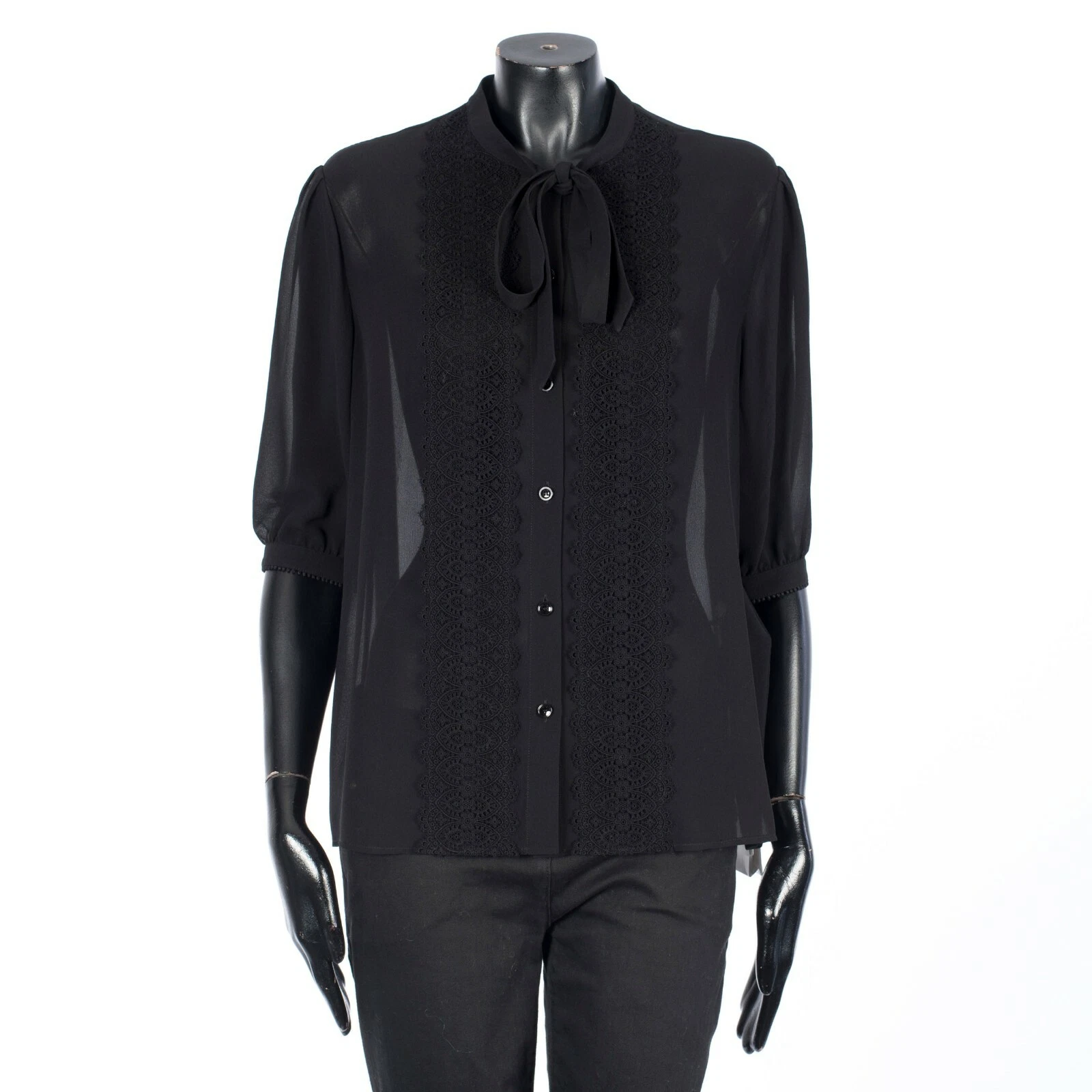 Celine — CELINE 1490$ Black Frilled Blouse - Silk Crêpe, Bow