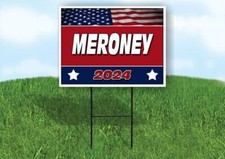 MERONEY FLAG RED 2024 18inx24in Yard Road Sign w/ Stand