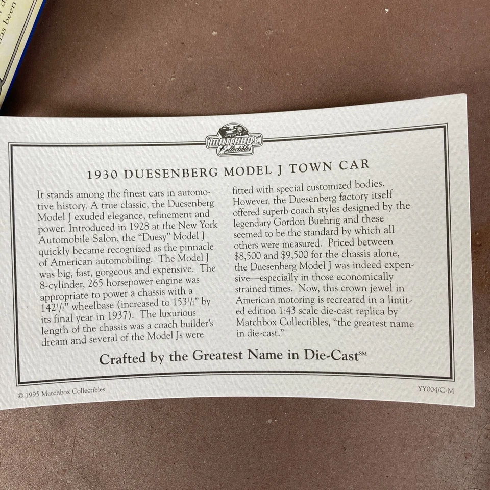 Duesenberg model J Town Car 1930 Matchbox YY004/C-M - Image 4 of 4