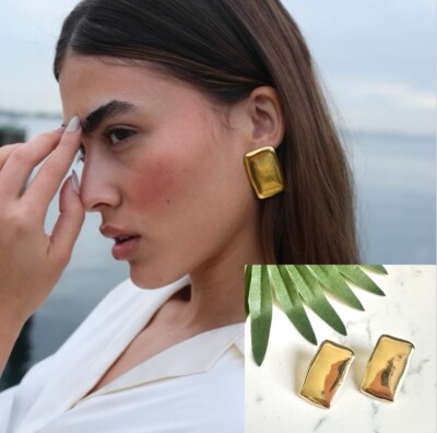 Gold Bar Earrings Classic Rectangle Stud Earrings Minimalist