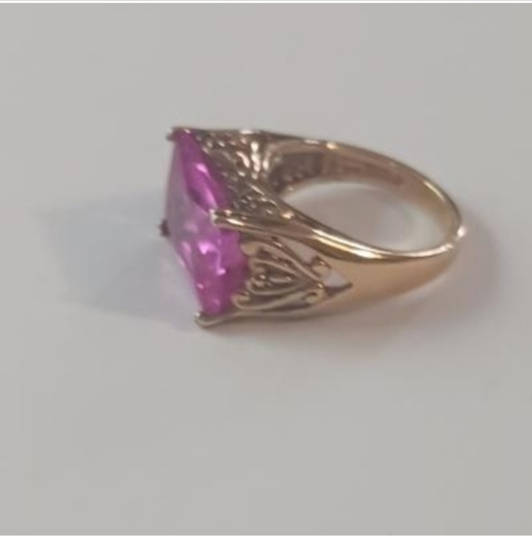Gold over 925 Ring, Pink rectangular stone, Size 5 - image 4