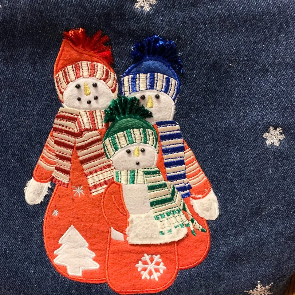 Kim Rogers Denim Shoulder Bag Snowman Holiday Winter Snow Christmas Med Sz Hobo - Image 2 of 4