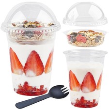 Zezzxu 50 Pack 12 oz Disposable Parfait Cups with Dome Lids No Hole, Toppings...