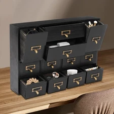 Desk Organizer with 12 Drawers Wooden Desktop Storage Cabinet Storage Box Case