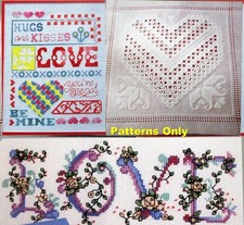 Hugs Kisses Sampler Floral LOVE Hardanger Heart CROSS STITCH PATTERNS