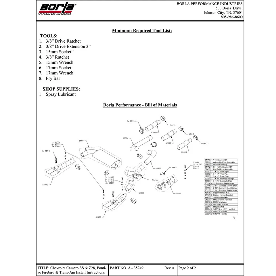Borla 14888 Cat Back Exhaust Kit for 1984-92 Camaro SS Z28 Firebird 5.0L 5.7L V8 - Image 4 of 4