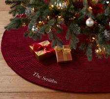 Pottery Barn Velvet Channel Quilted Tree Skirt + Stocking Beautiful 48" D EUC!